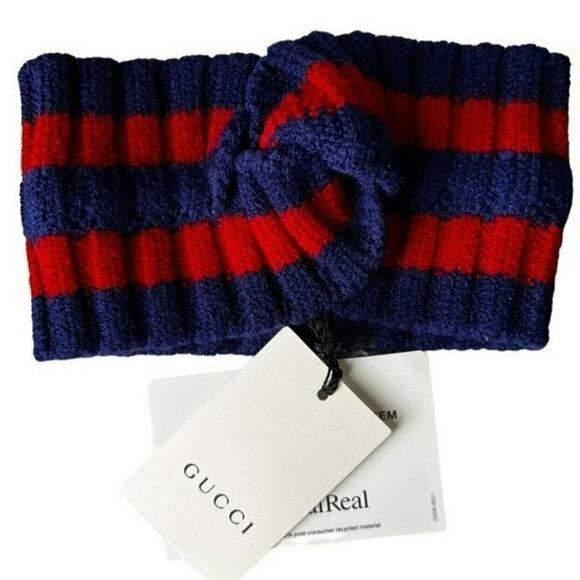 GUCCI Blue and Red Wool Headband w/ Tags and Box, M57 - Picture 1 of 10